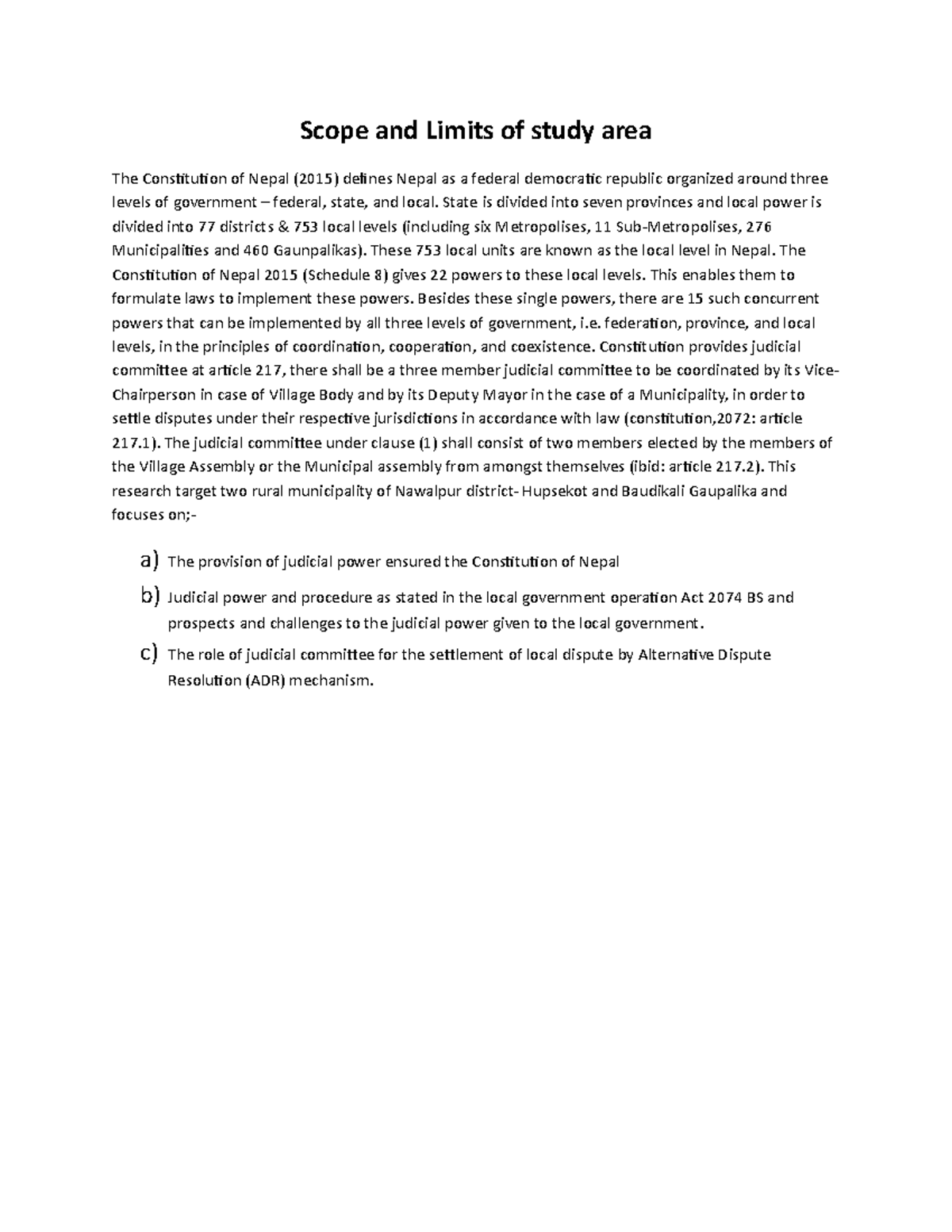 Scope and Limits of study area on the subject matter Scope and Limits