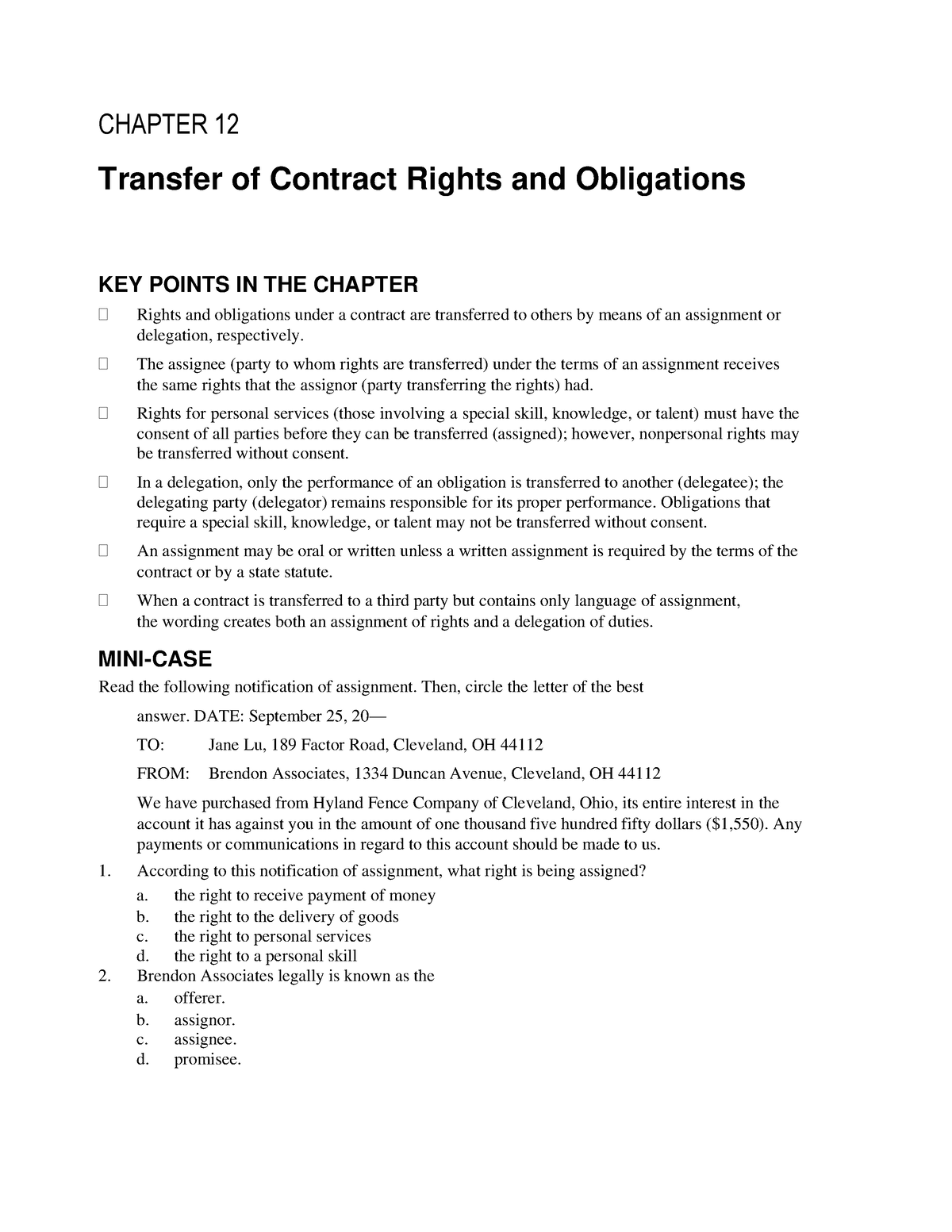 assignment of contract rights and obligations