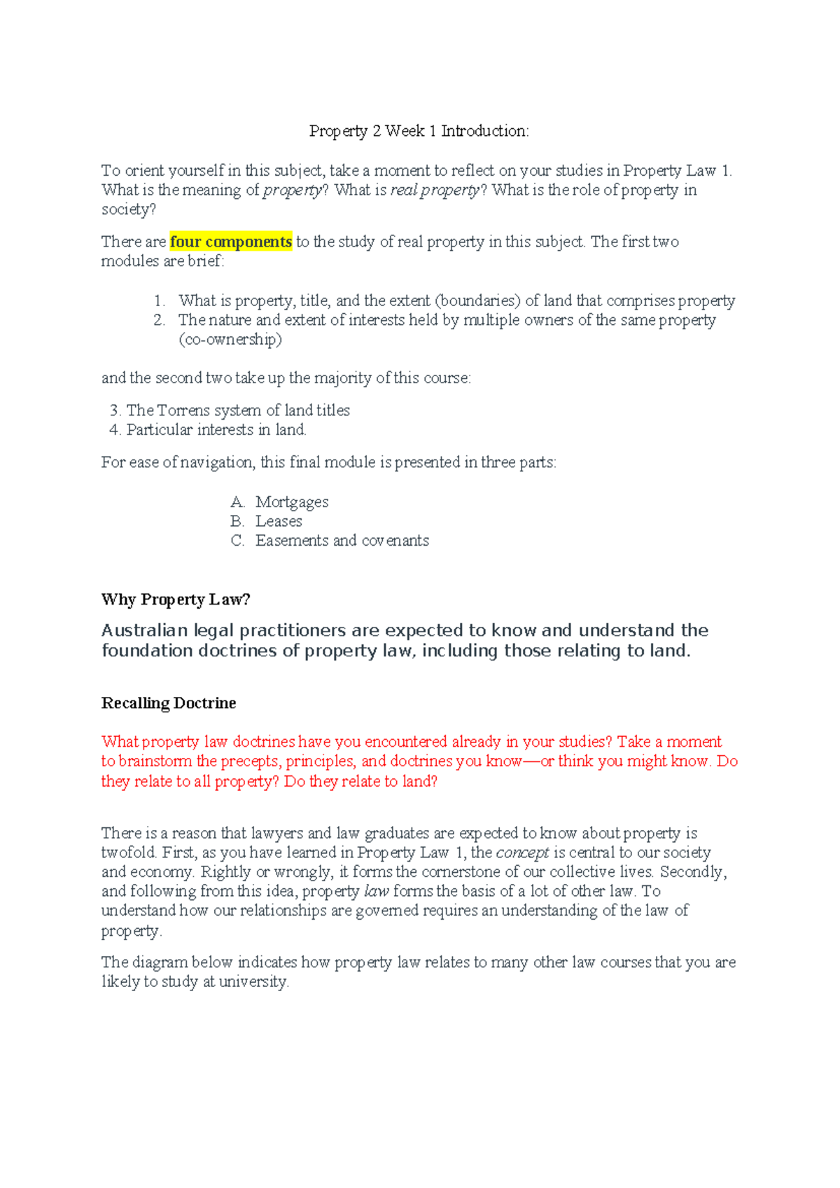 Property 2 Intro - notes - Property 2 Week 1 Introduction: To orient ...