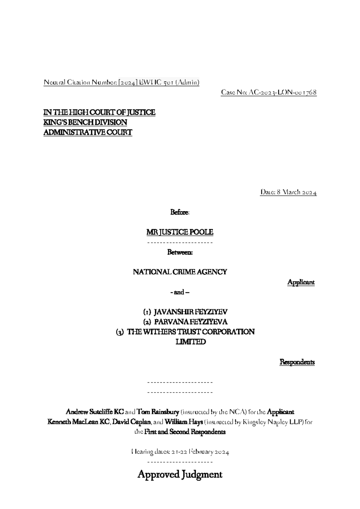 [2024] EWHC 501 (Admin) - Neutral Citation Number: [2024] EWHC 501 ...