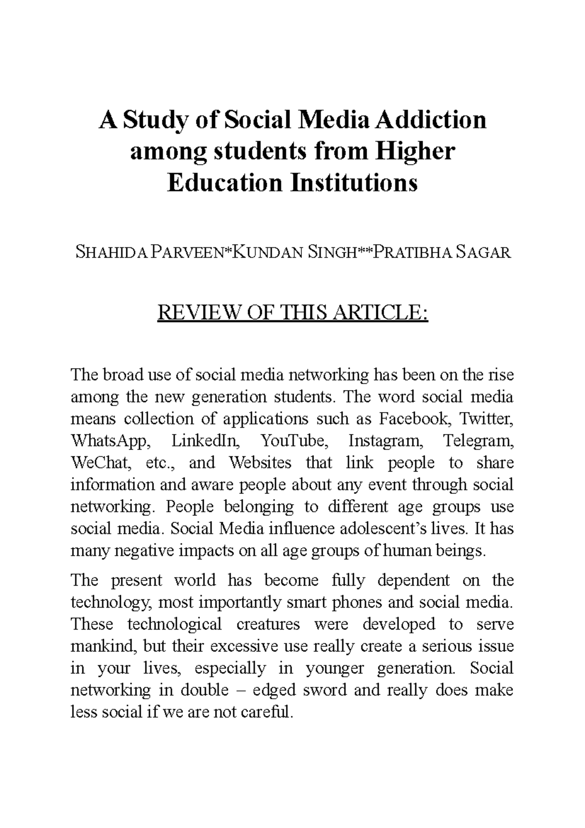 A Study of Social Media Addiction among students from Higher Education ...