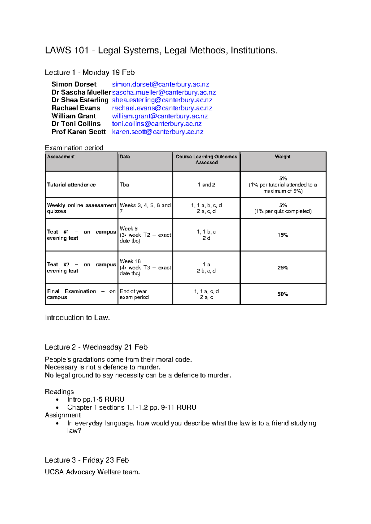 LAWS 101 Week One Notes - LAWS 101 - Legal Systems, Legal Methods ...