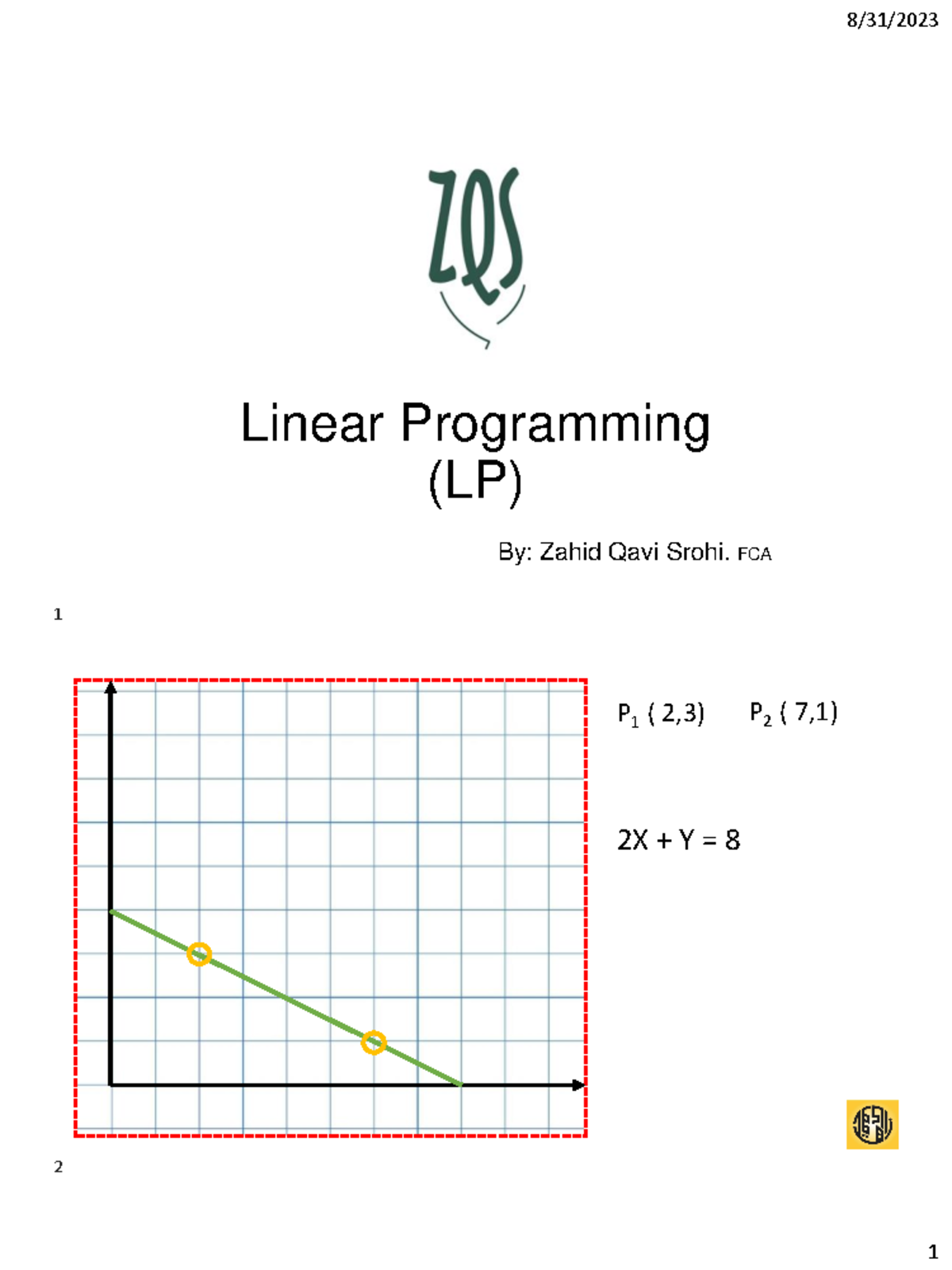 Ch 4 of math RISE - ... 0... - Linear Programming (LP) By: Zahid Qavi ...