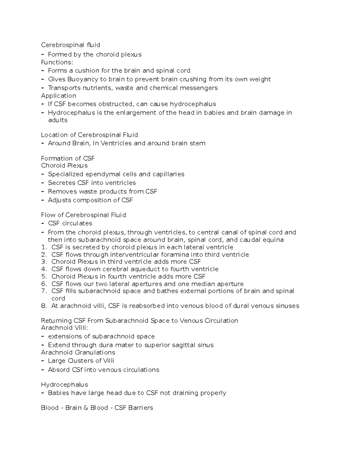 Cerebrospinal Fluid - Lecture notes 12 - Cerebrospinal fluid - Formed ...
