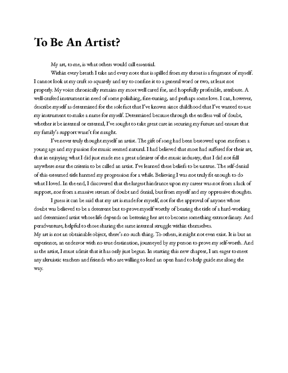 essay on my dream to become an artist