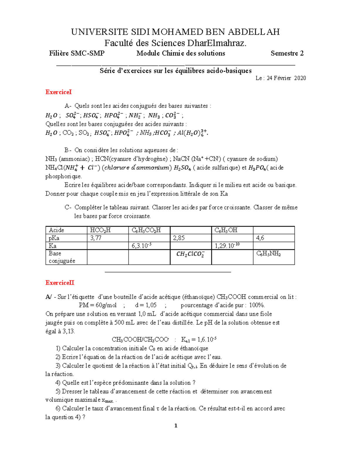 TD Chimie De Solution Smpc S2 - 1 UNIVERSITE SIDI MOHAMED BEN ABDELLAH ...