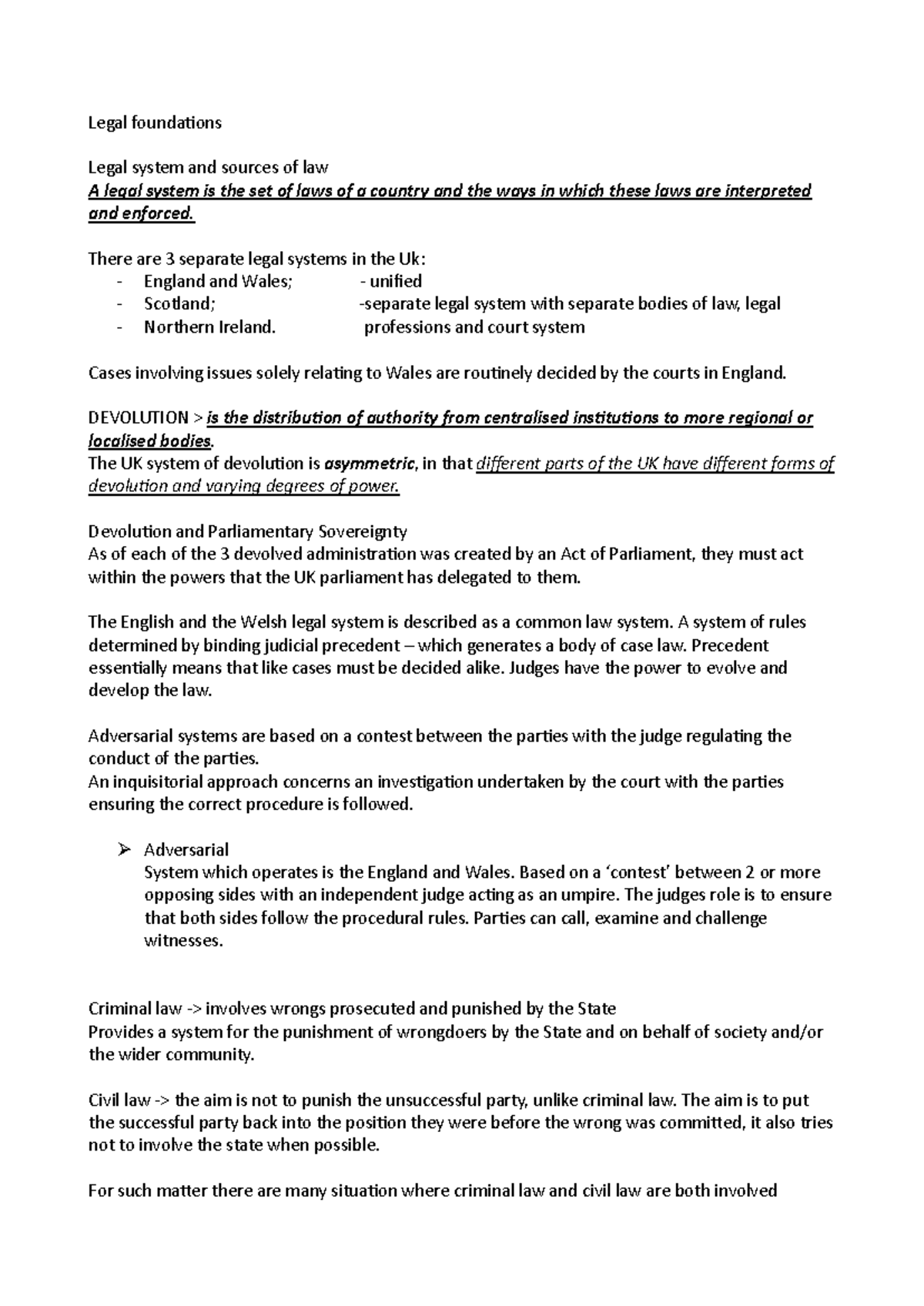 Semester 1 lectures - Legal founda,ons Legal system and sources of law ...