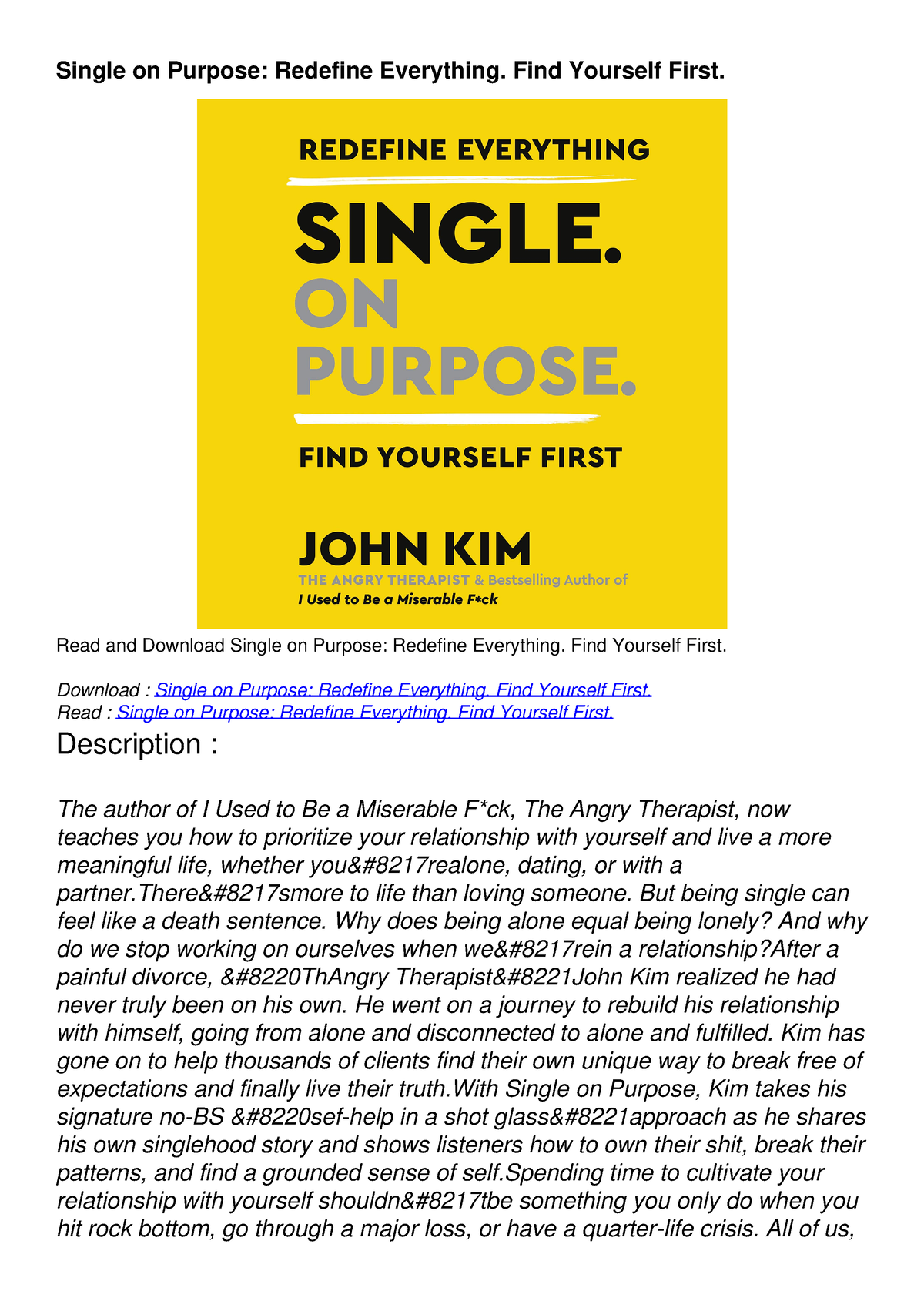 Pdf Read Download Single On Purpose: Redefine Everything. Find Yourself 