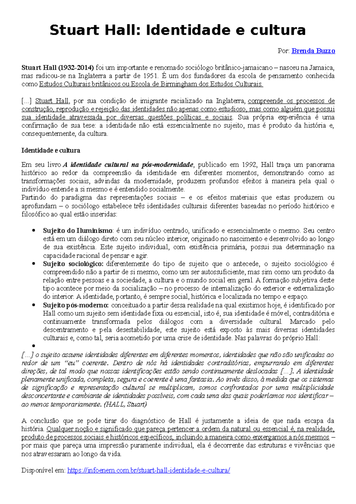 Stuart Hall Pesquisa Stuart Hall Identidade e cultura Por Brenda