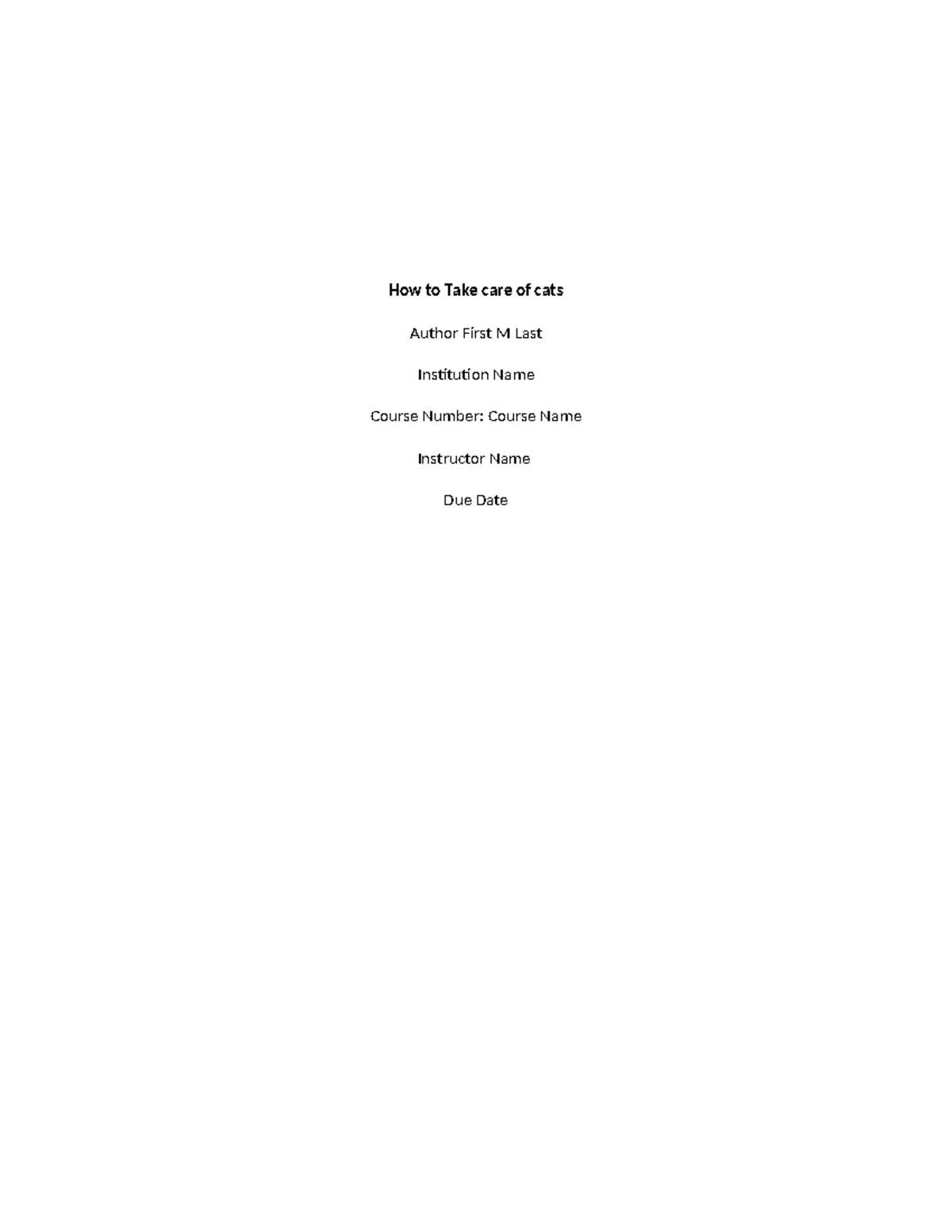 Document 52 - Lectures - How to Take care of cats Author First M Last ...
