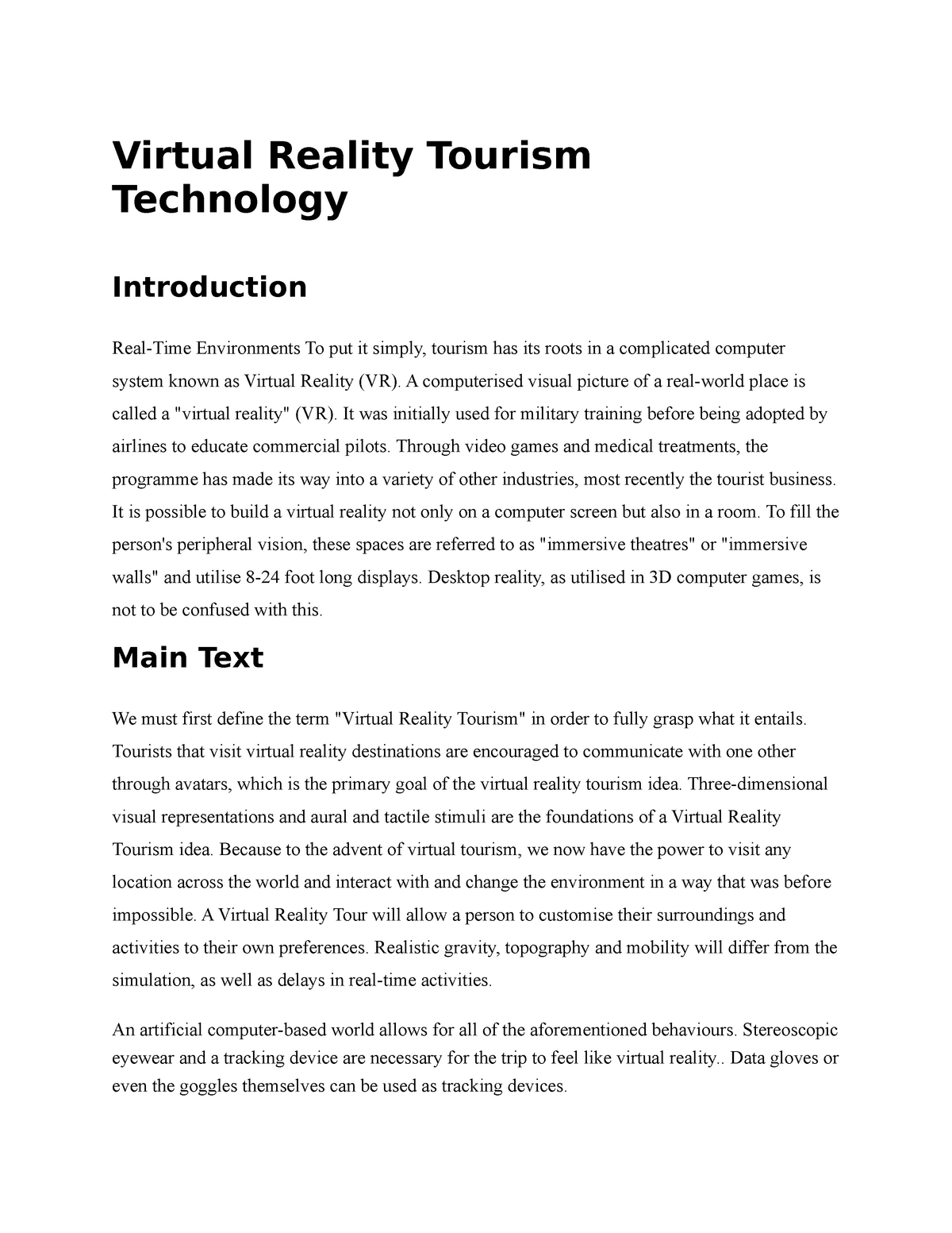 virtual tourism essay