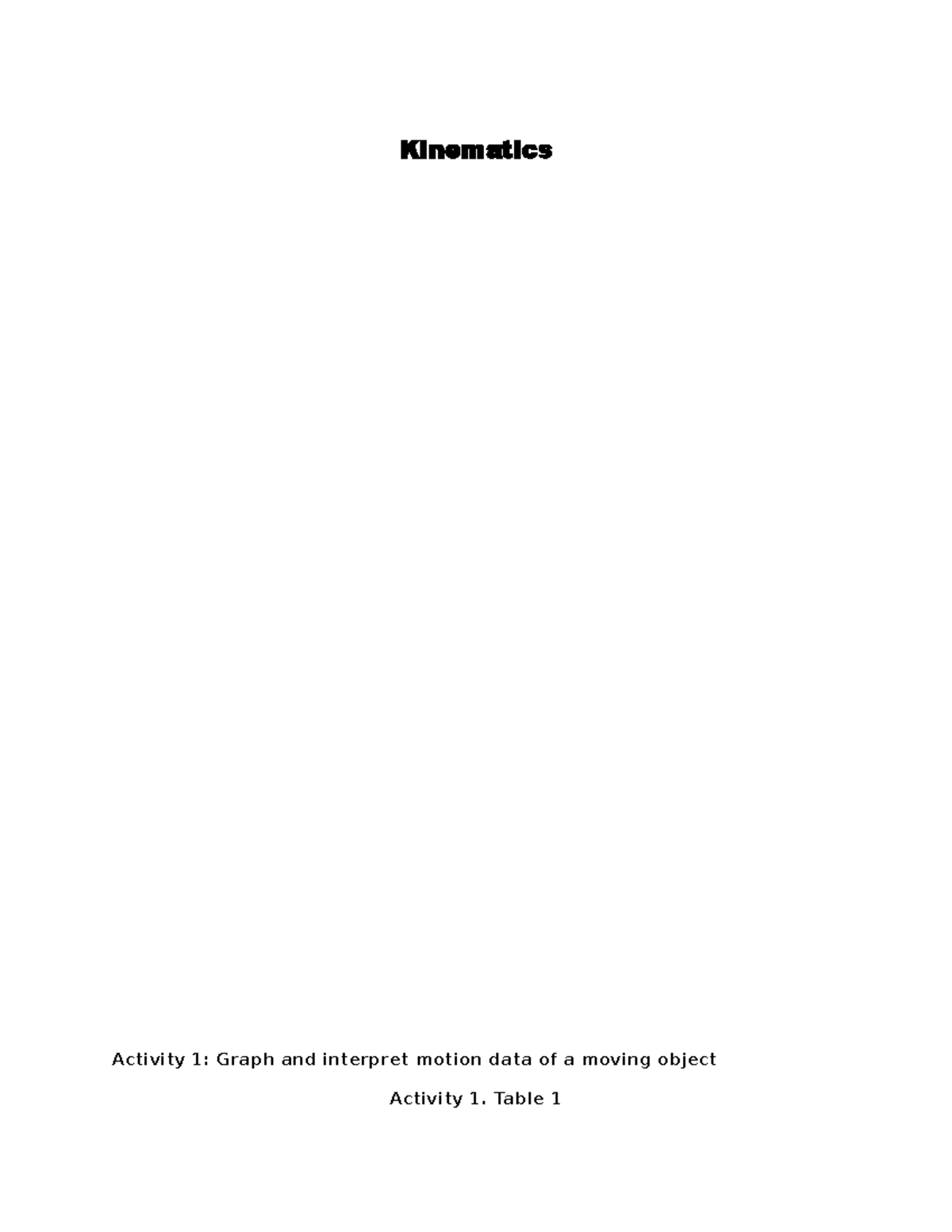 PHY150 M2 Kinematics Lab Report Kinematics Activity 1 Graph and