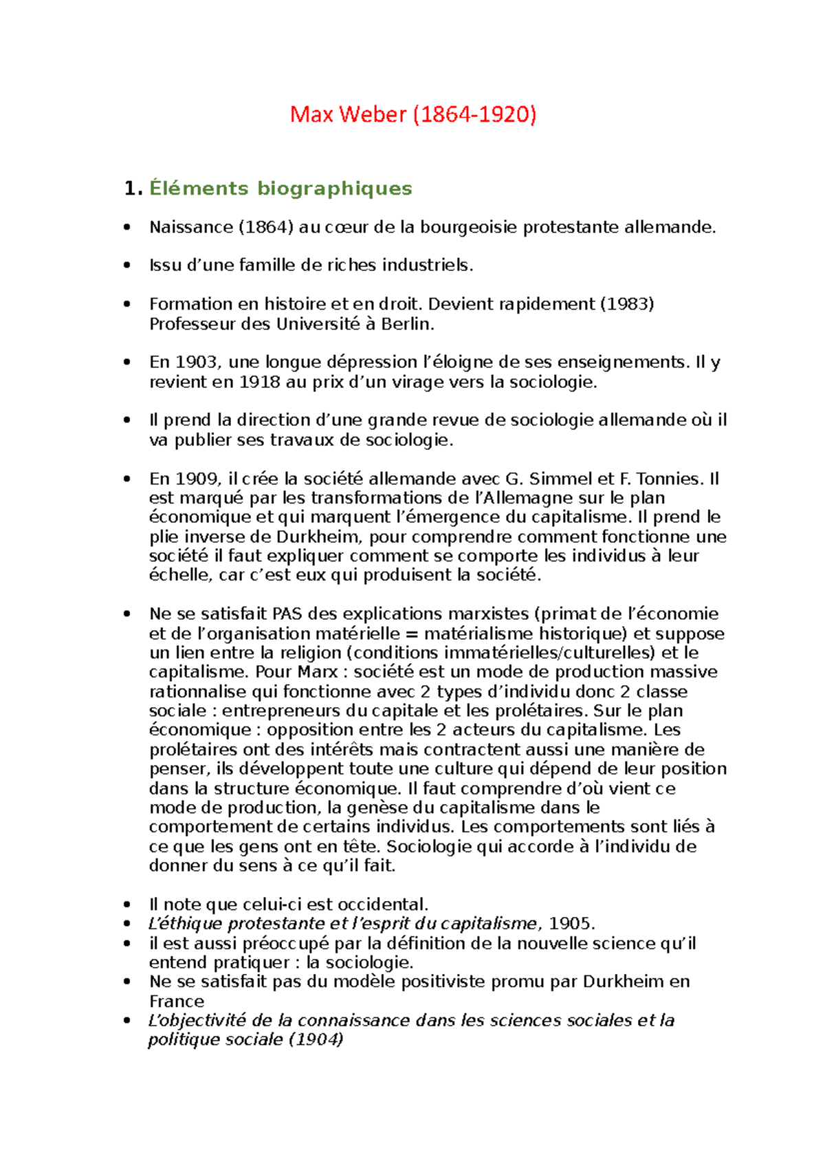 Max Weber-Socio - Max Weber (1864-1920) 1. Éléments Biographiques ...