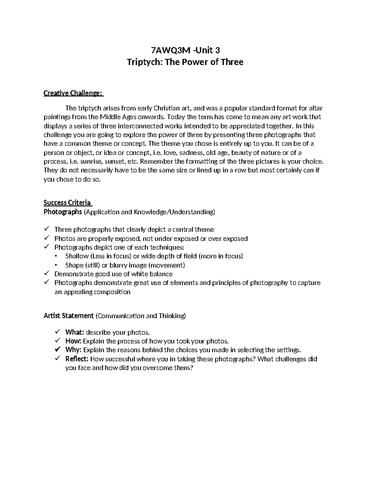Unit3Triptych Project - 7AWQ3M -Unit 3 Triptych: The Power of Three ...