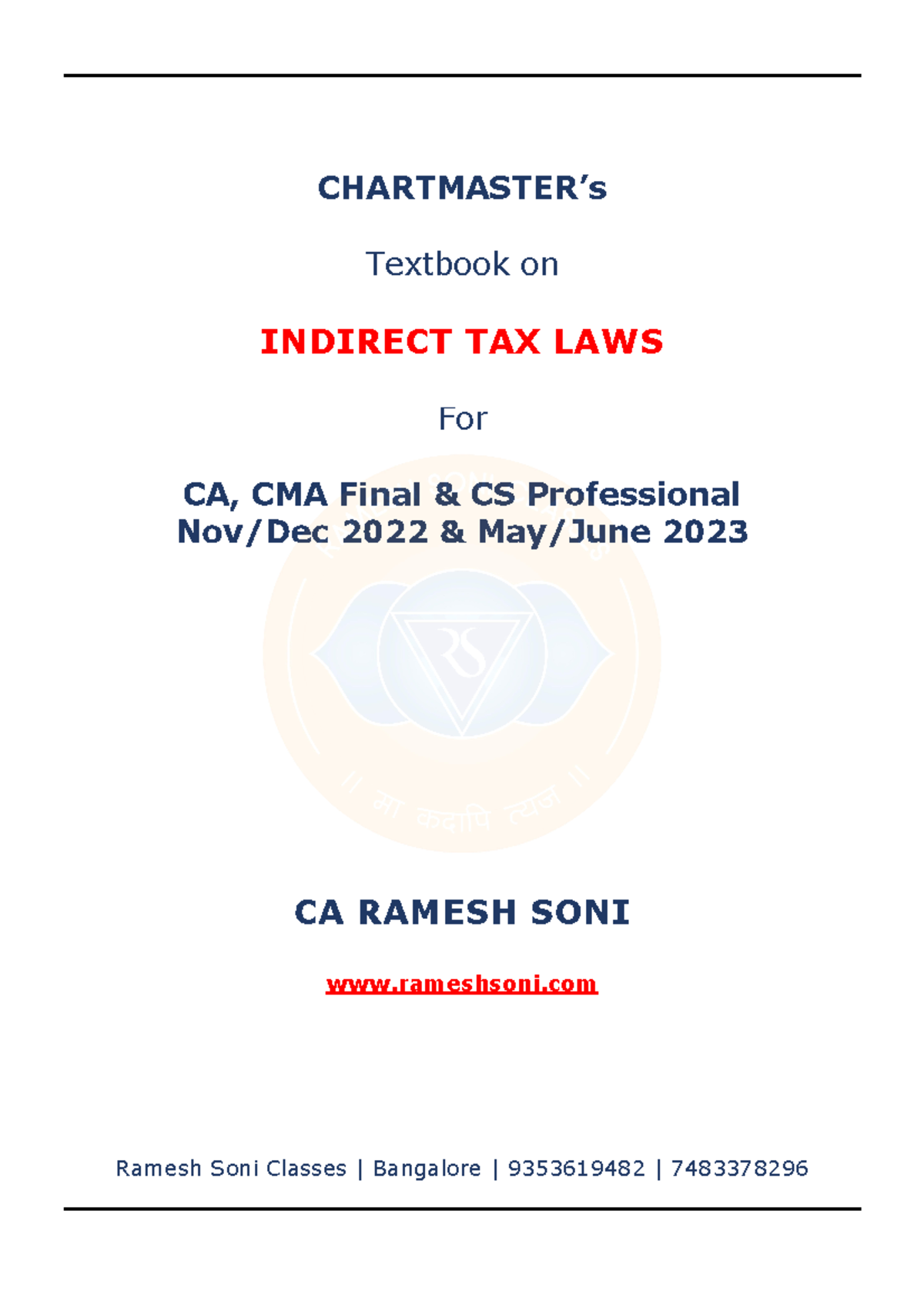 1 CA Final Text Book Chapter 1 3 CHARTMASTER’s Textbook on INDIRECT
