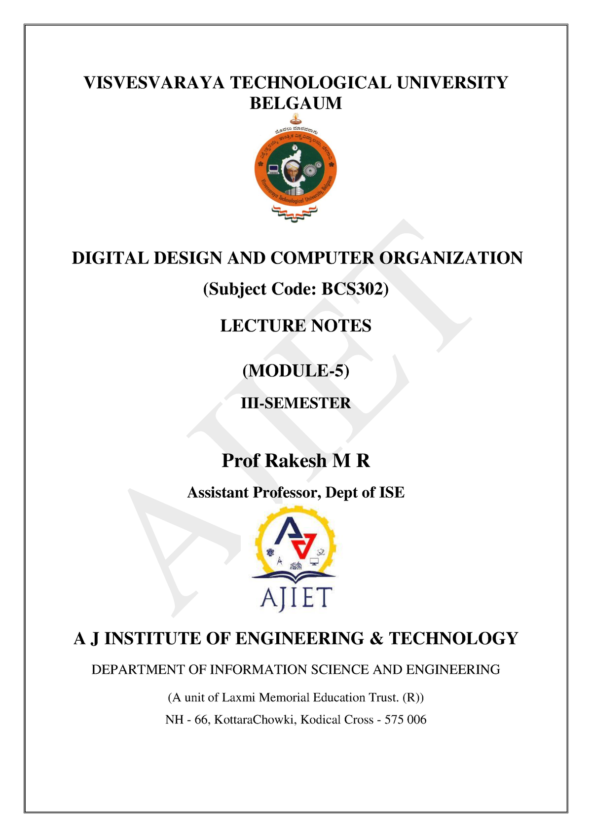 Module-5 - VISVESVARAYA TECHNOLOGICAL UNIVERSITY BELGAUM DIGITAL DESIGN ...