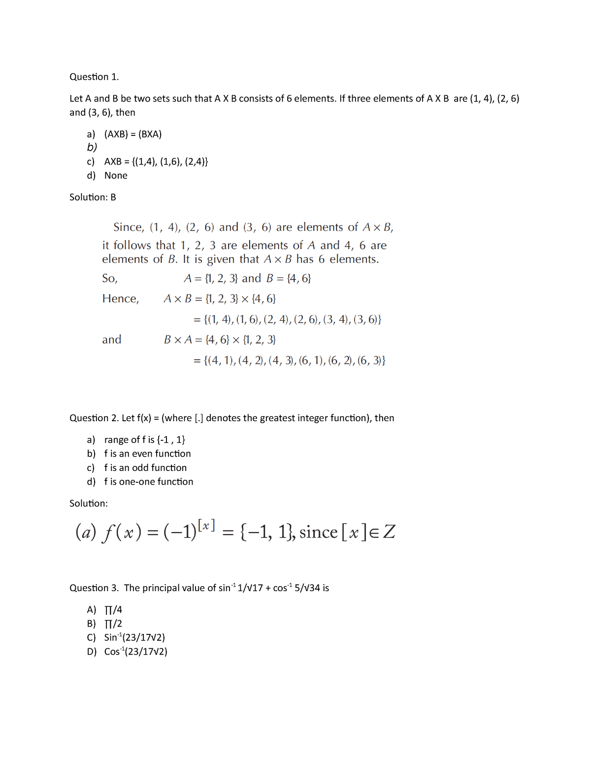 Aceipm Mock 2 - abra ca dabra - Question 1. Let A and B be two sets ...