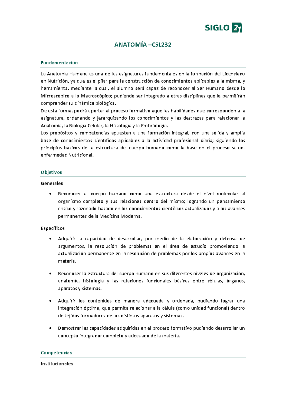 Programa+DE+ Anatom%C3%8DA+-2023 - ANATOMÍA – CSL Fundamentación La ...