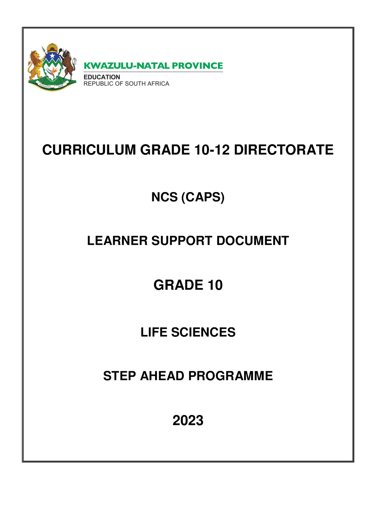 LFSC Grade 10 Step Ahead Learner Support Document 2023 - CURRICULUM ...