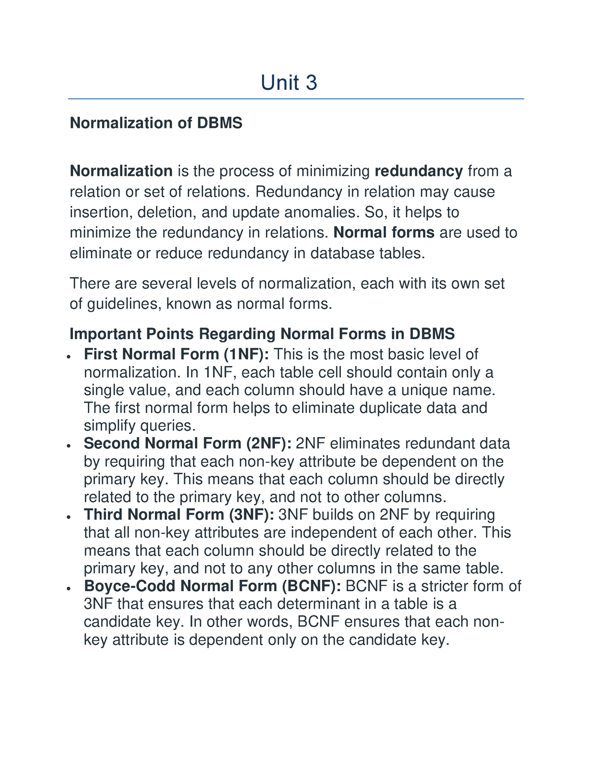 Normalization Of DBMS - It Is A Normalisation Notes Of Database - Unit ...