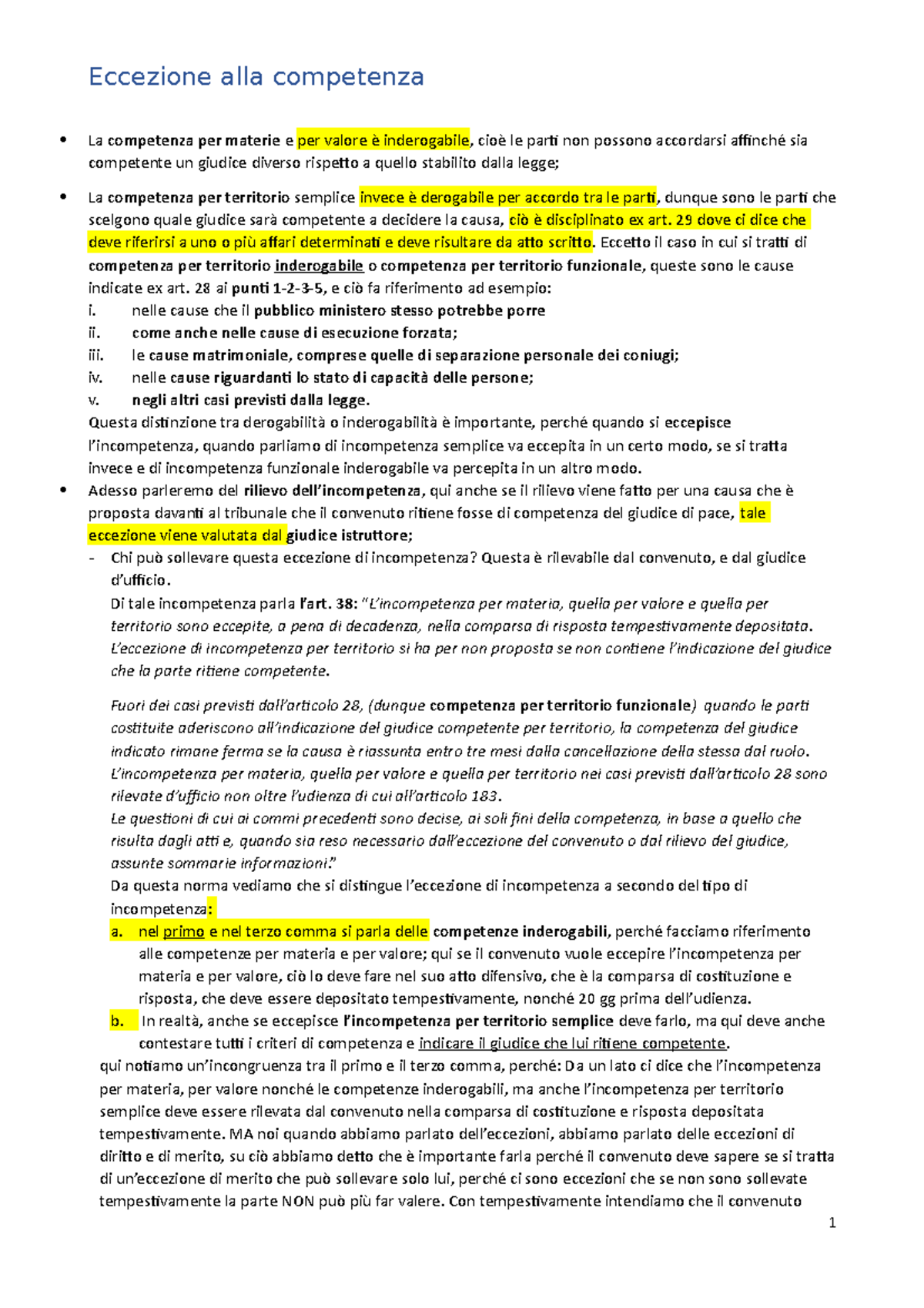 L Incompetenza Eccezione Alla Competenza La Competenza Per Materie E