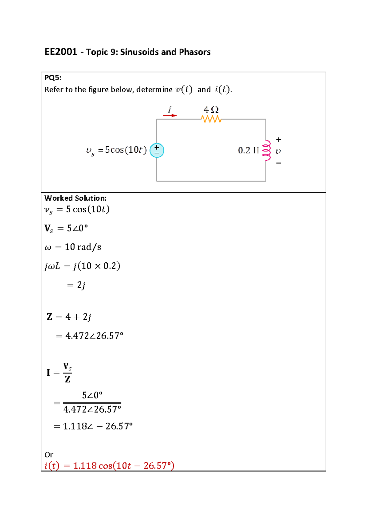 EE2001 - Topic 9 PQ 5 Worked Solution - IE1005 - EE2001 - Topic 9 ...