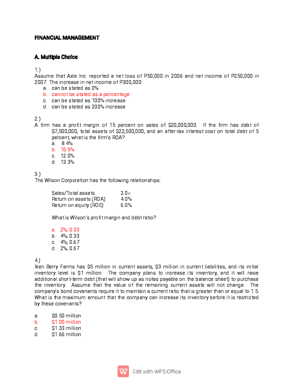 FinancialManagement practice materials FINANCIAL MANAGEMENT A