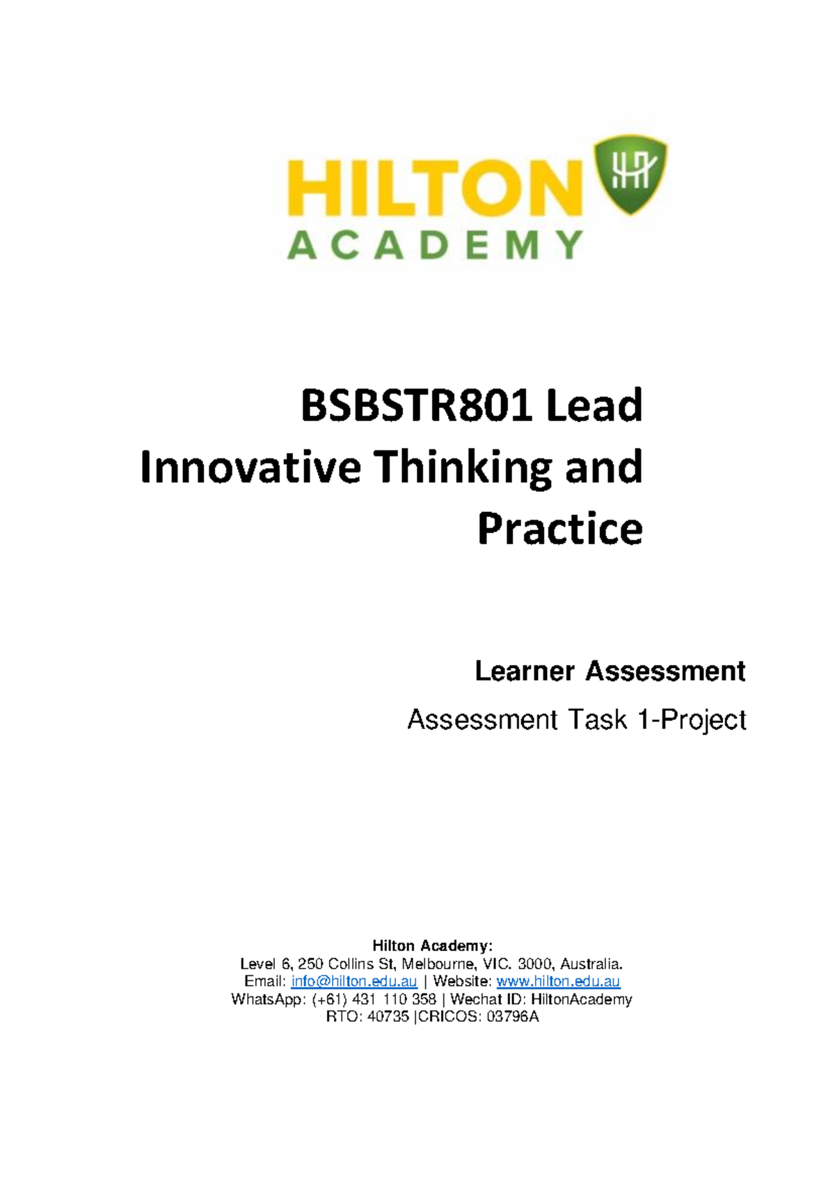 SA.1- Bsbstr 801 Assessment-Project-Student Info [Ver. 1] - Email: info ...