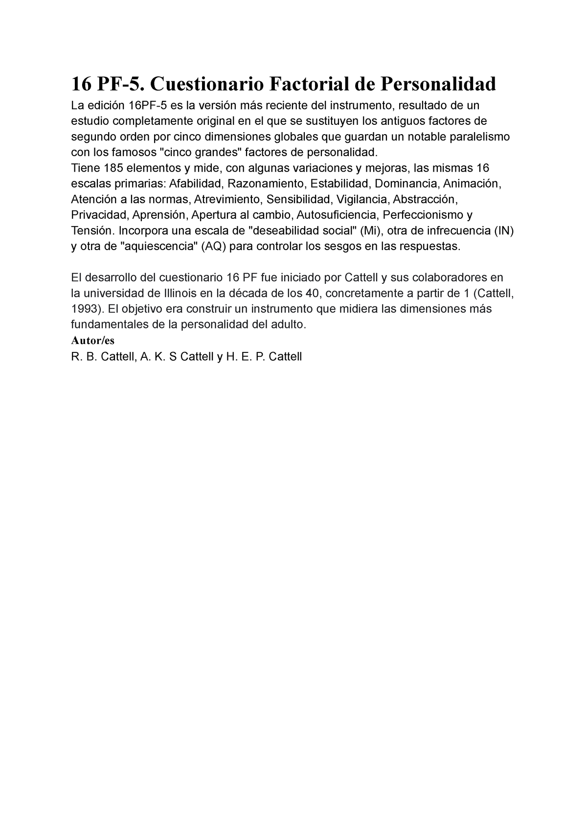 16pf5 - 16 PF-5. Cuestionario Factorial De Personalidad La Edición 16PF ...