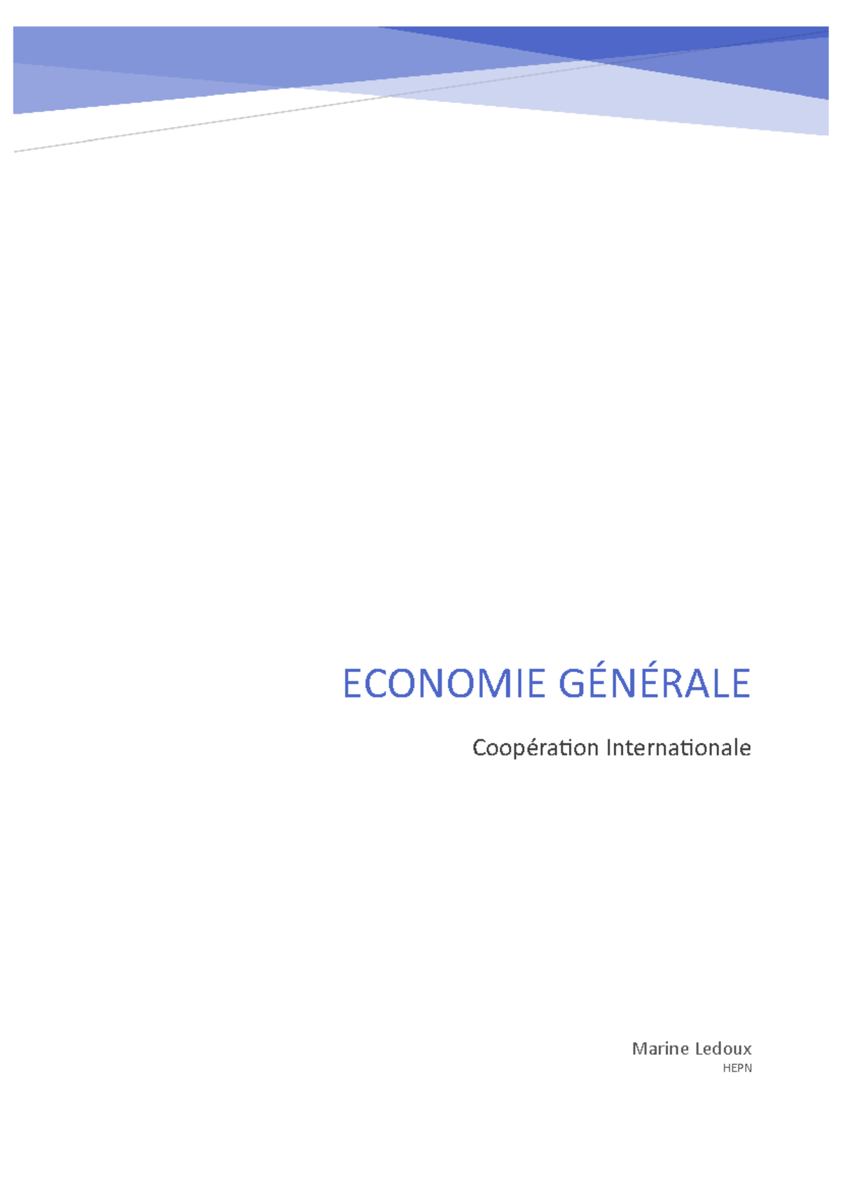 Cours synthèse ecoge COOP - Marine Ledoux HEPN ECONOMIE GÉNÉRALE ...