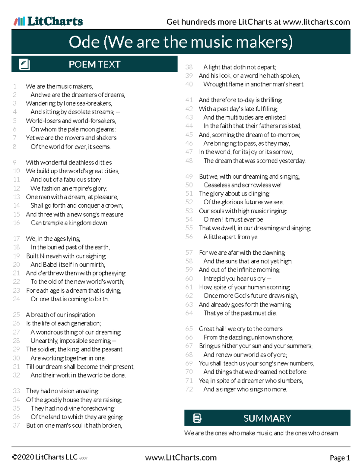 ode we are the music makers Ode (We are the music makers) We are the