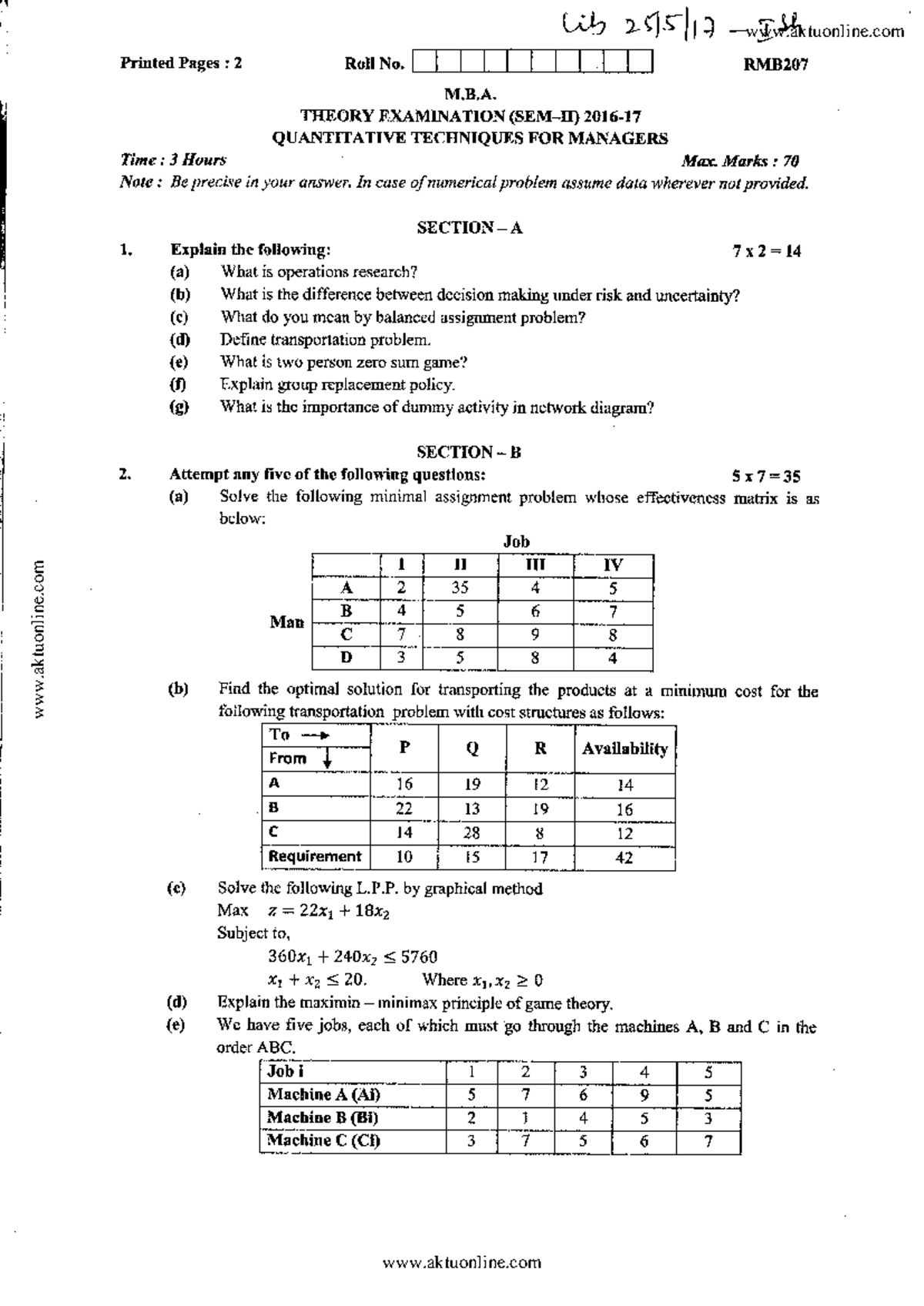 QTM (2016-2017 ) - These are previous question paper that a student can ...