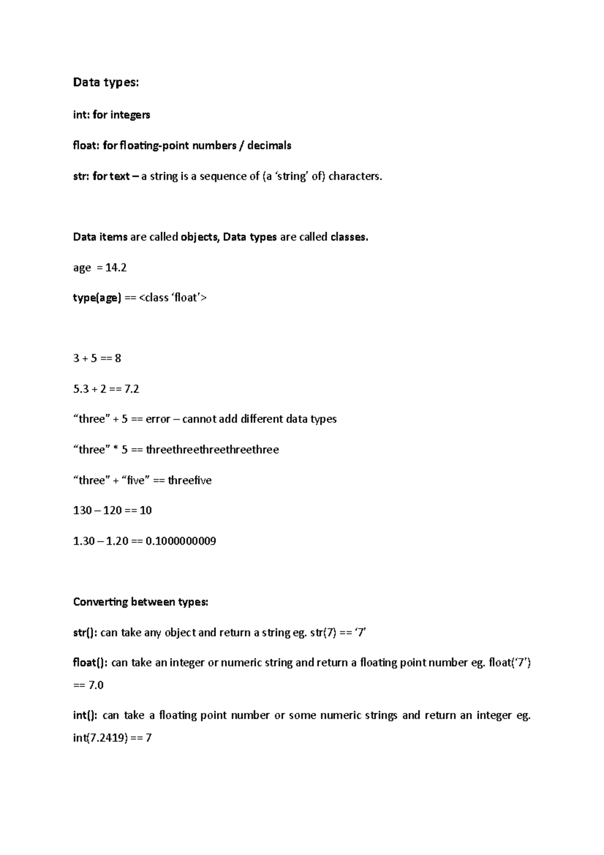LM2 - Types and Flow Controls Summary - Data types: int: for integers ...