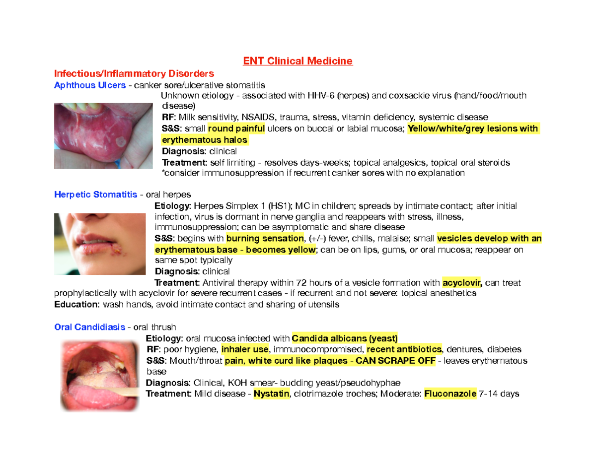 ENT Study Guide ENT Clinical Medicine Infectious/Inflammatory