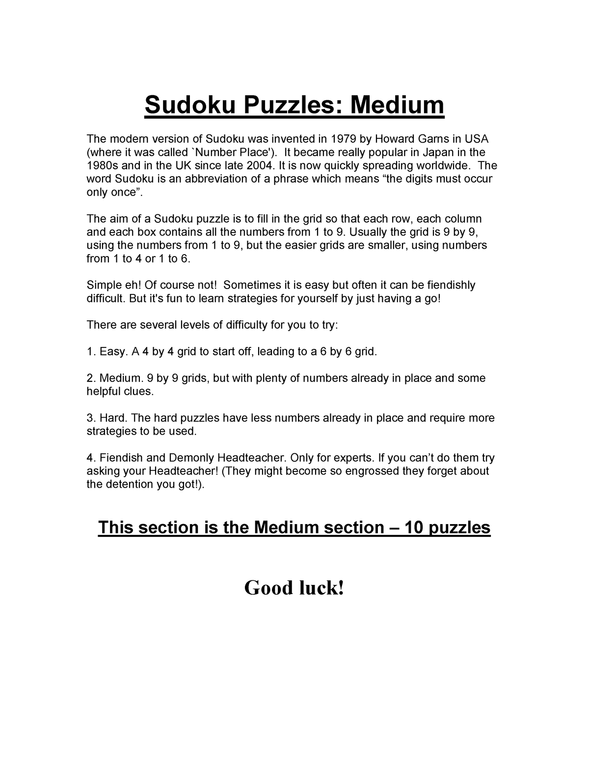 10202medium Soduco Sudoku Puzzles Medium The modern version of