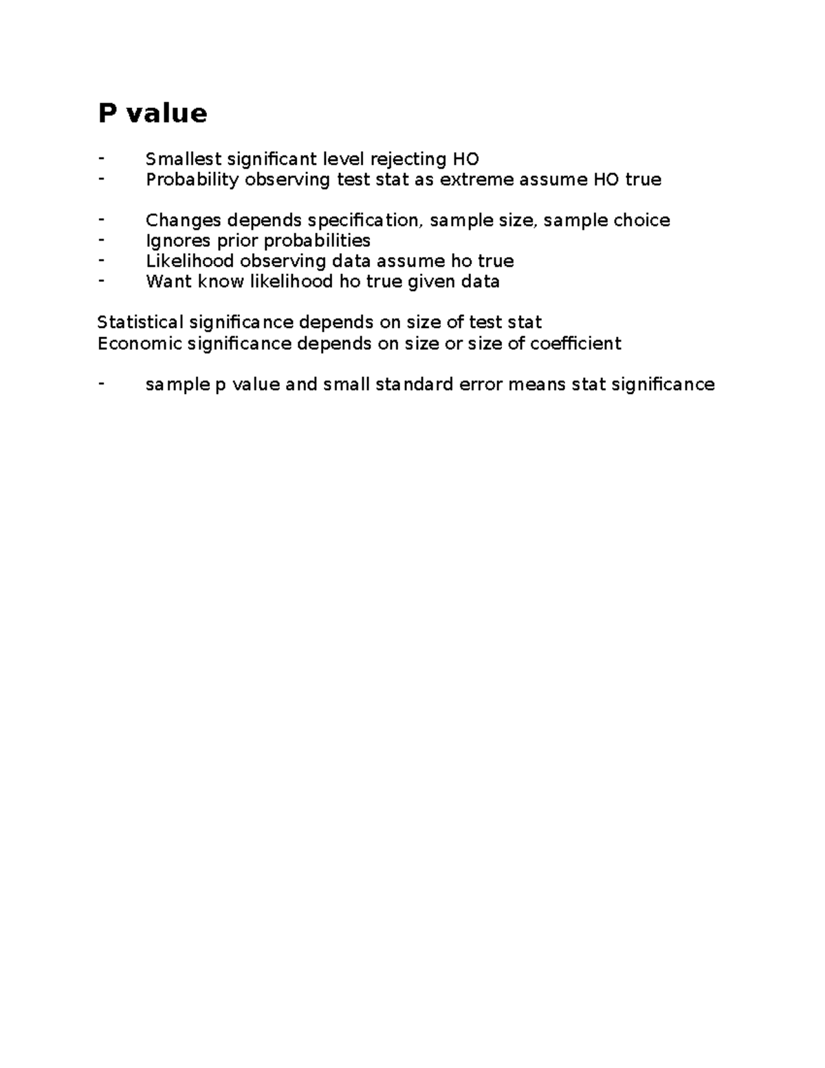 Note 2 - notes - P value ⁃ Smallest significant level rejecting HO ...