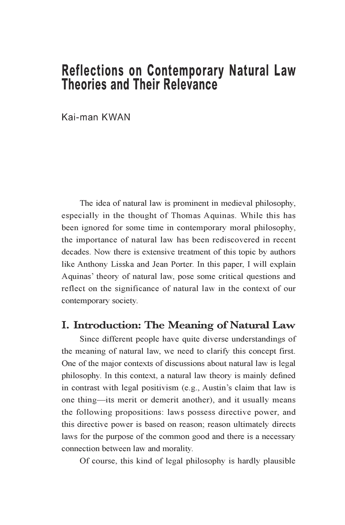 natural law reflection essay