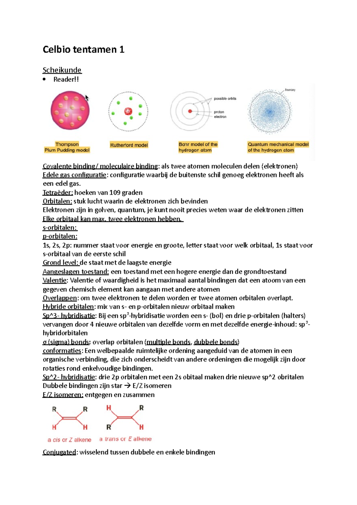 Celbio Tentamen 1 - Tetraëder: Hoeken Van 109 Graden Orbitalen: Stuk ...