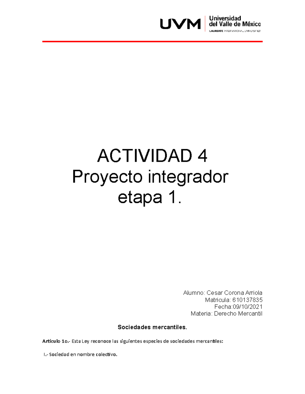 Act 4 Proyecto Integrador E1 Actividad 4 Proyecto Integrador Etapa 1