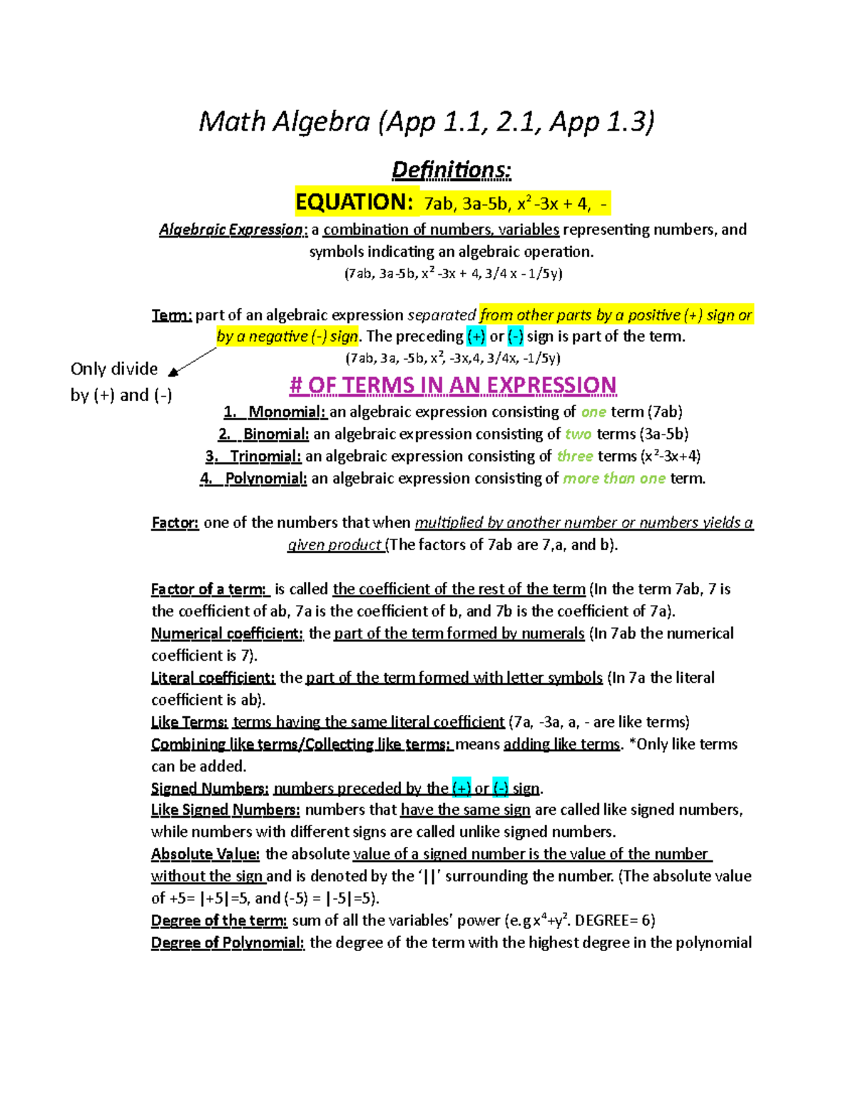 Math Algebra Week 3 - weekly notes for business math I - Math Algebra ...