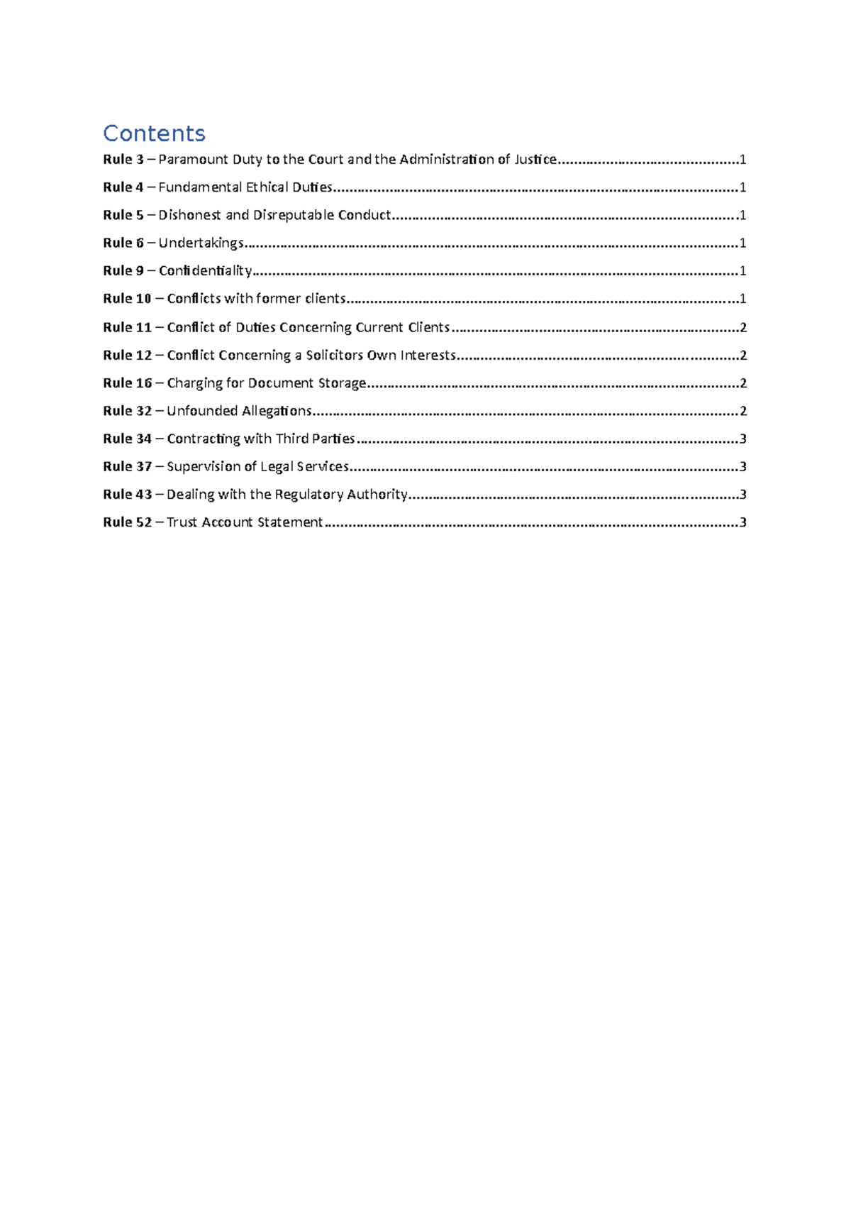 ASCr Cheat Sheet - ASCR guide - Contents Rule 3 – Paramount Duty to the ...