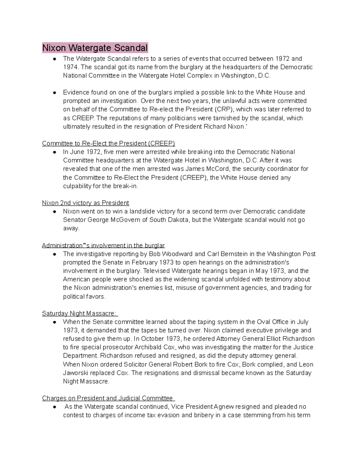 History 1 Part 10 Notes Nixon Watergate Scandal The Watergate