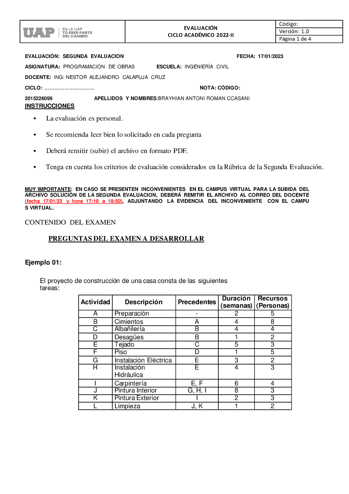 Examen Final De Programacion - EVALUACI”N CICLO ACAD.. 2022-II CÛdigo ...