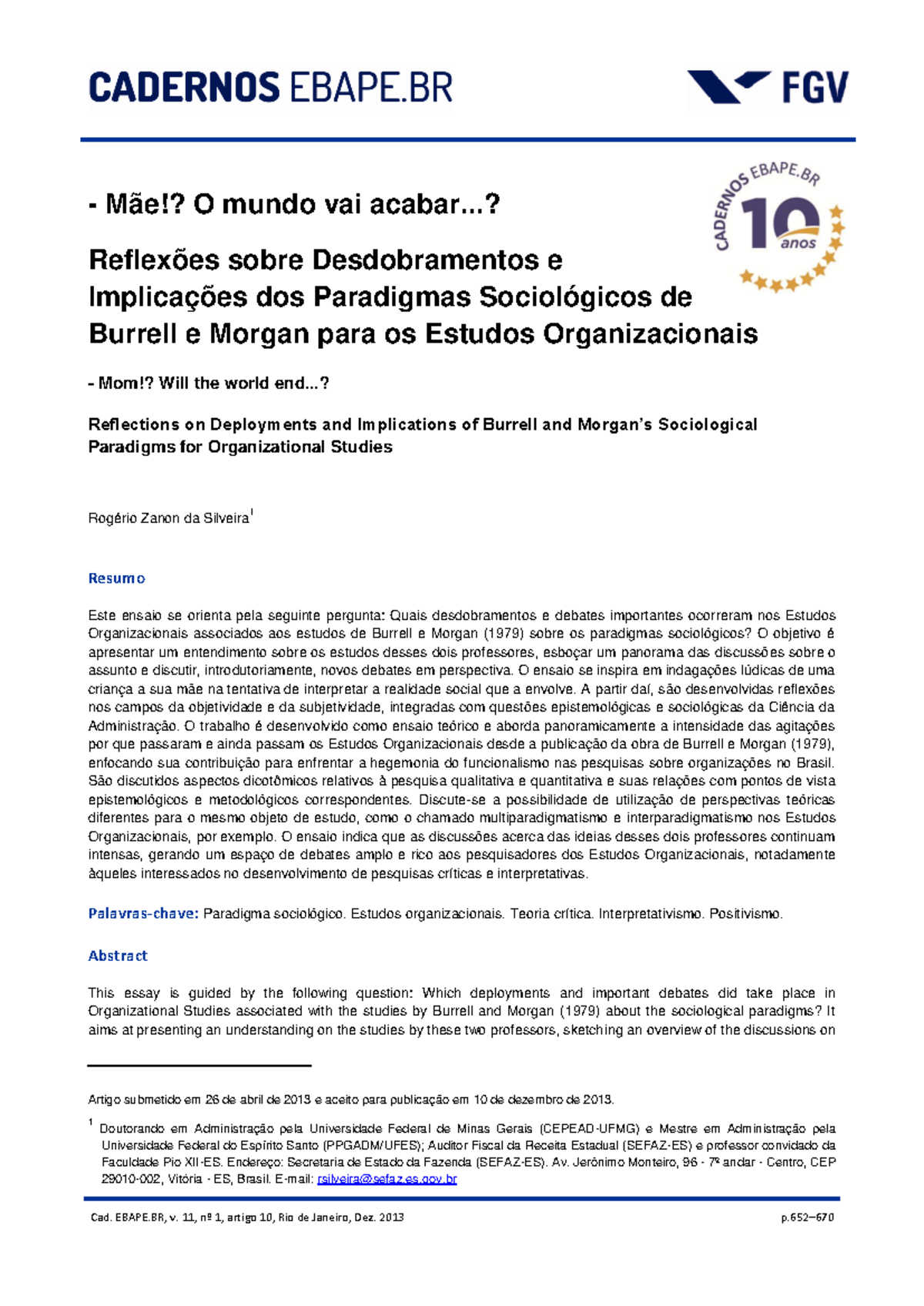 2013 (Silveira) Cebape - Cad. EBAPE, v. 11 , nº 1 , artigo 10 , Rio de ...