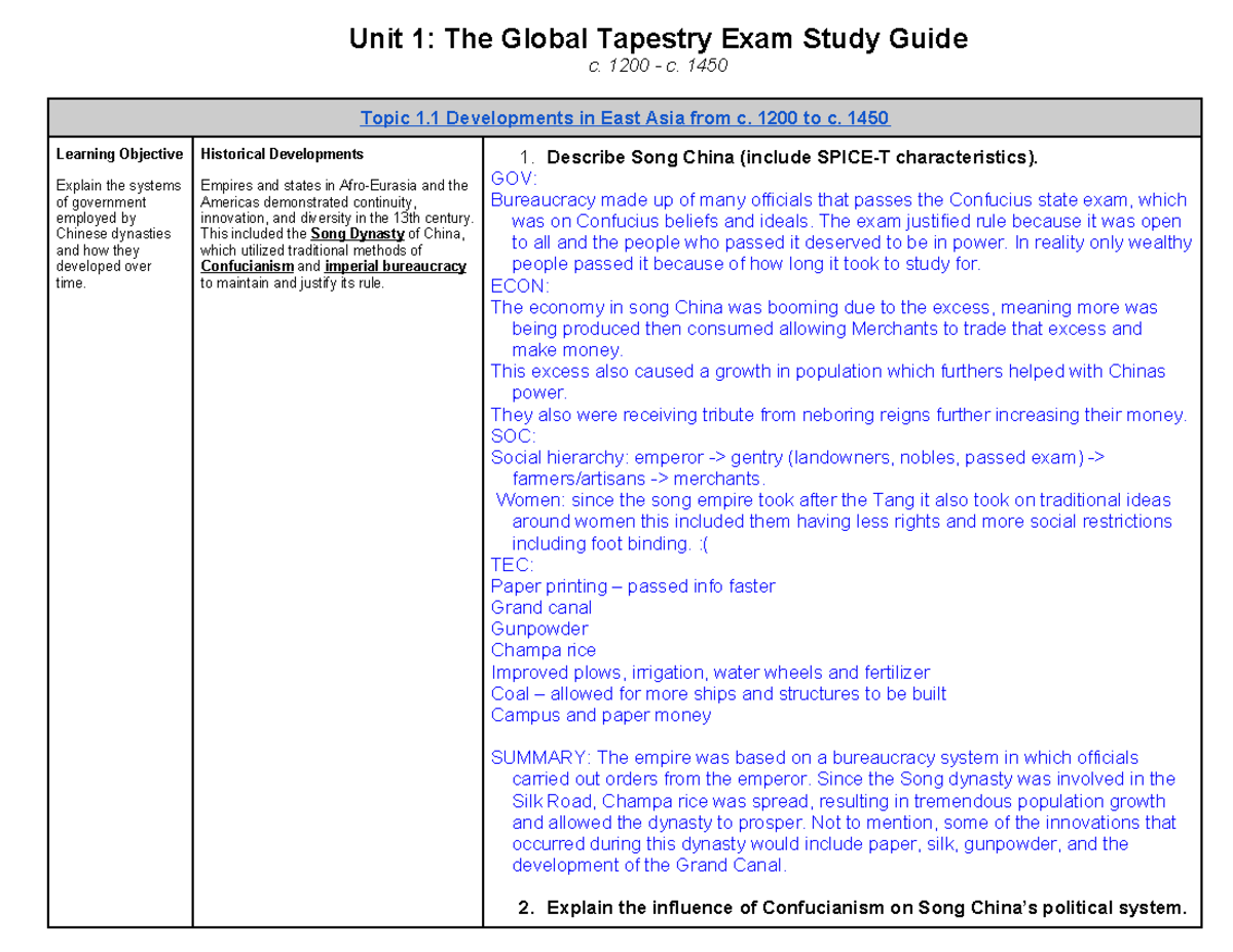 Unit+1+A+Global+Tapestry+Study+Guide - Unit 1: The Global Tapestry Exam ...