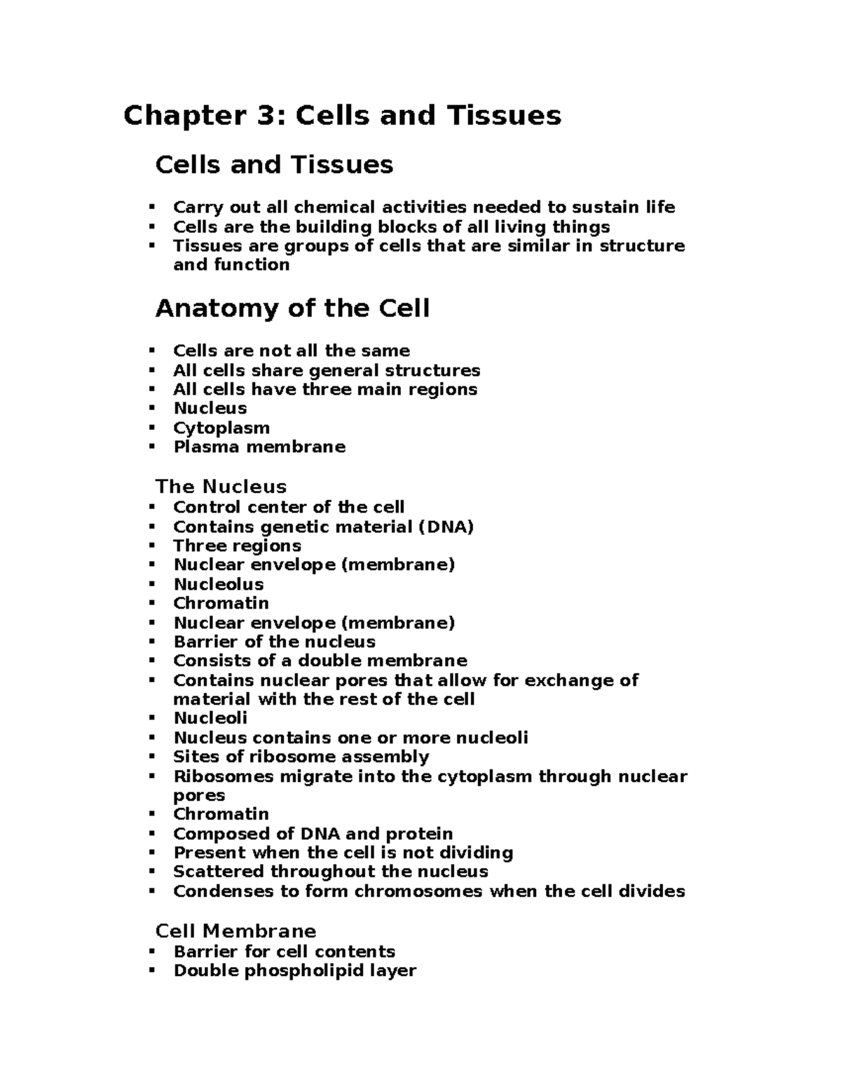 EMChapter 3Notes Cells and Tissues - Chapter 3: Cells and Tissues Cells ...