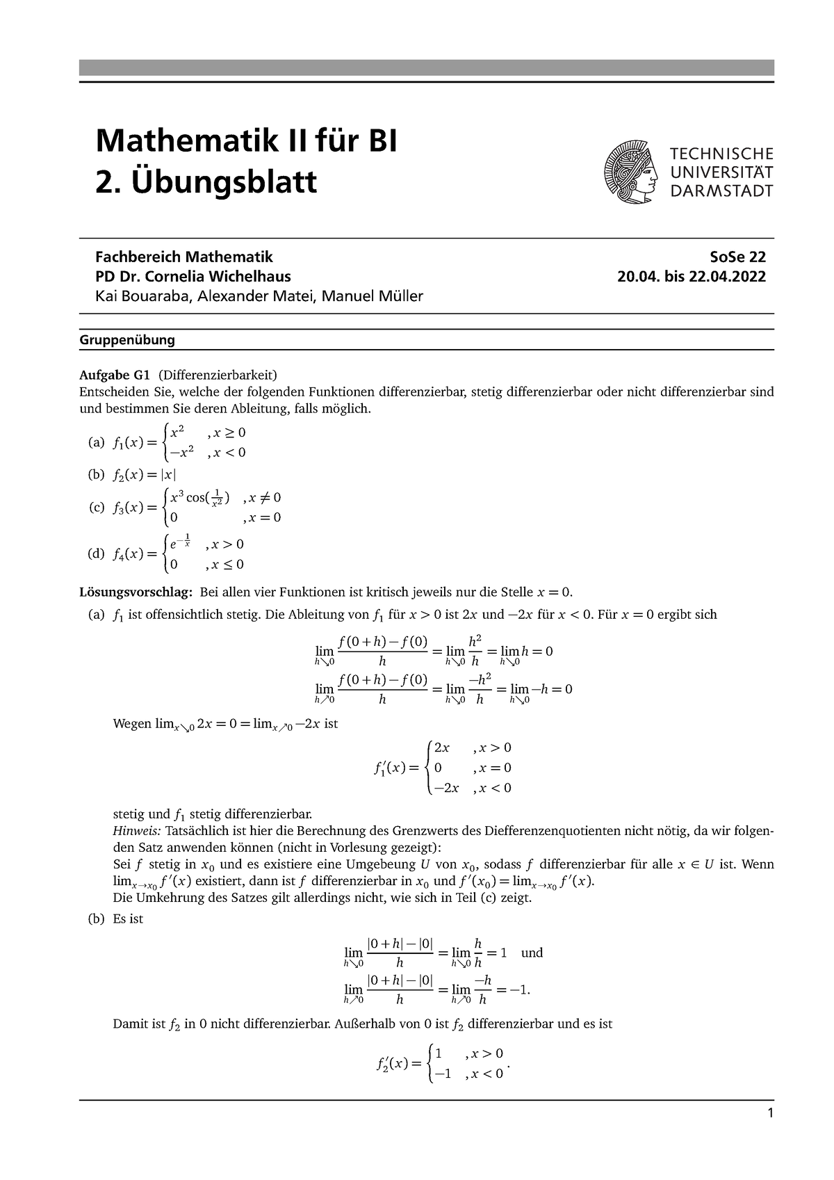 UE02L - Mathe - Mathematik II Für BI 2. Übungsblatt Fachbereich ...