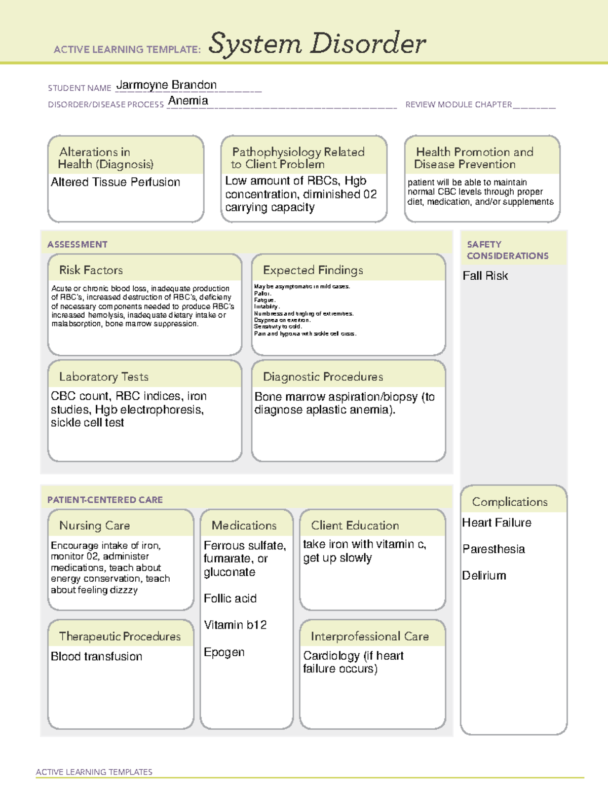 PN II Clinical System Disorder Anemia ACTIVE LEARNING TEMPLATES 