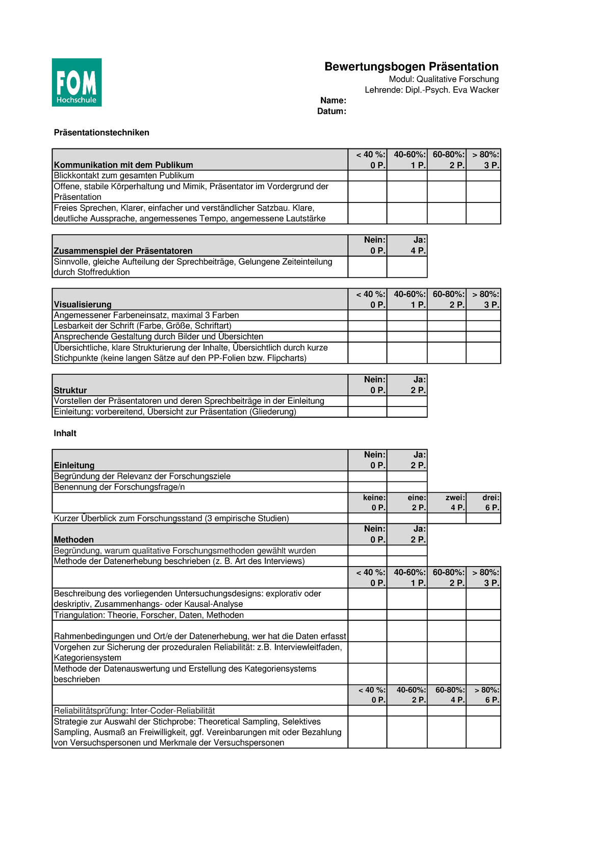 Qualitative Forschung - Bewertungsbogen Präsentationen ...