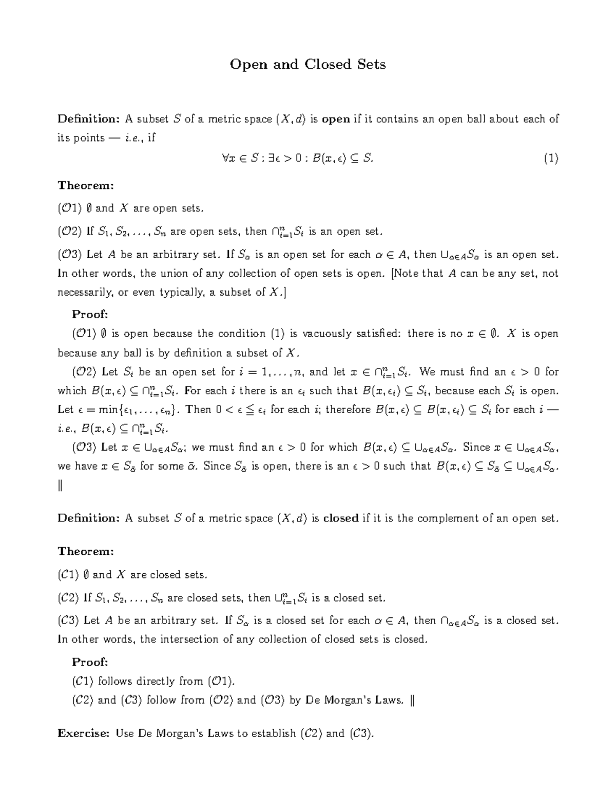 Lecture notes lecture 12 Open closedsets Open and Closed